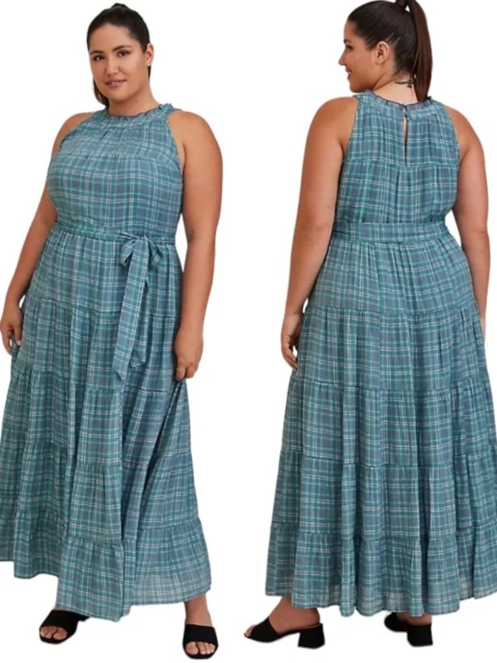 Torrid Maxi Lindsay Hi Neck Plaid Tiered Dress Size 6 New
